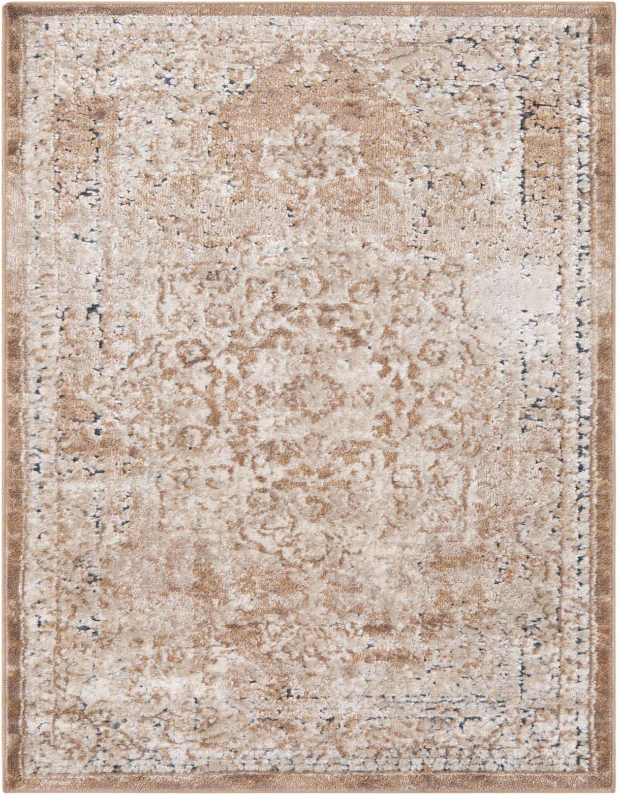A 2x3 rectangular Eliza collection rug featuring a distressed medallion pattern in browns, tans, and ivories.