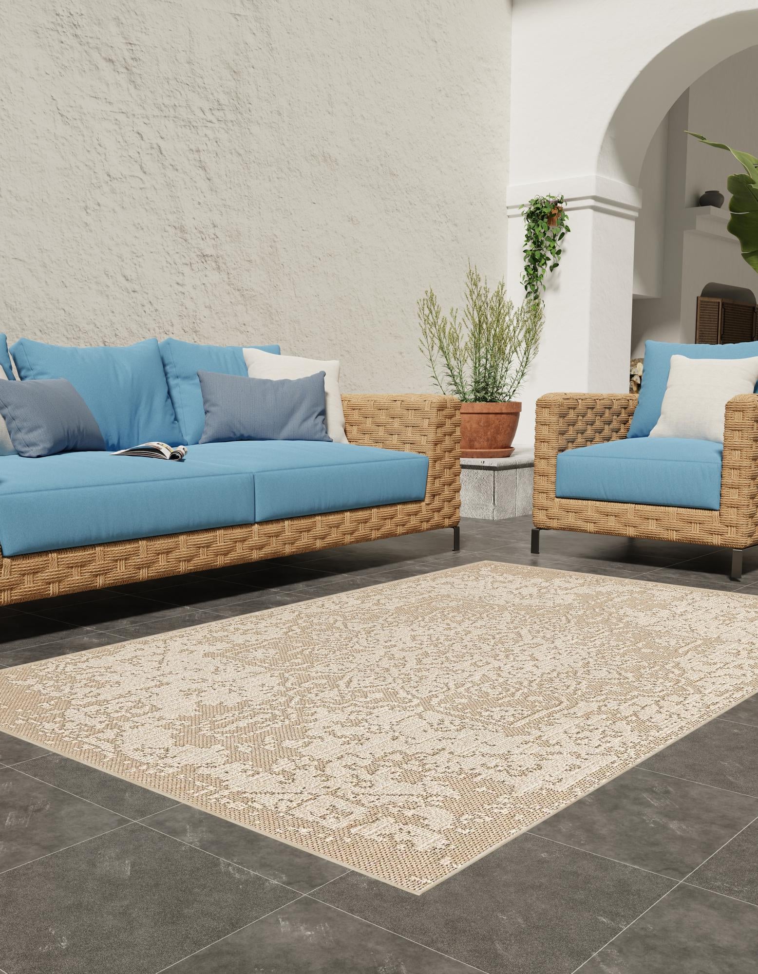 Khaki 9' x 12' Traditional Indoor / Outdoor Rug | Rugs.com