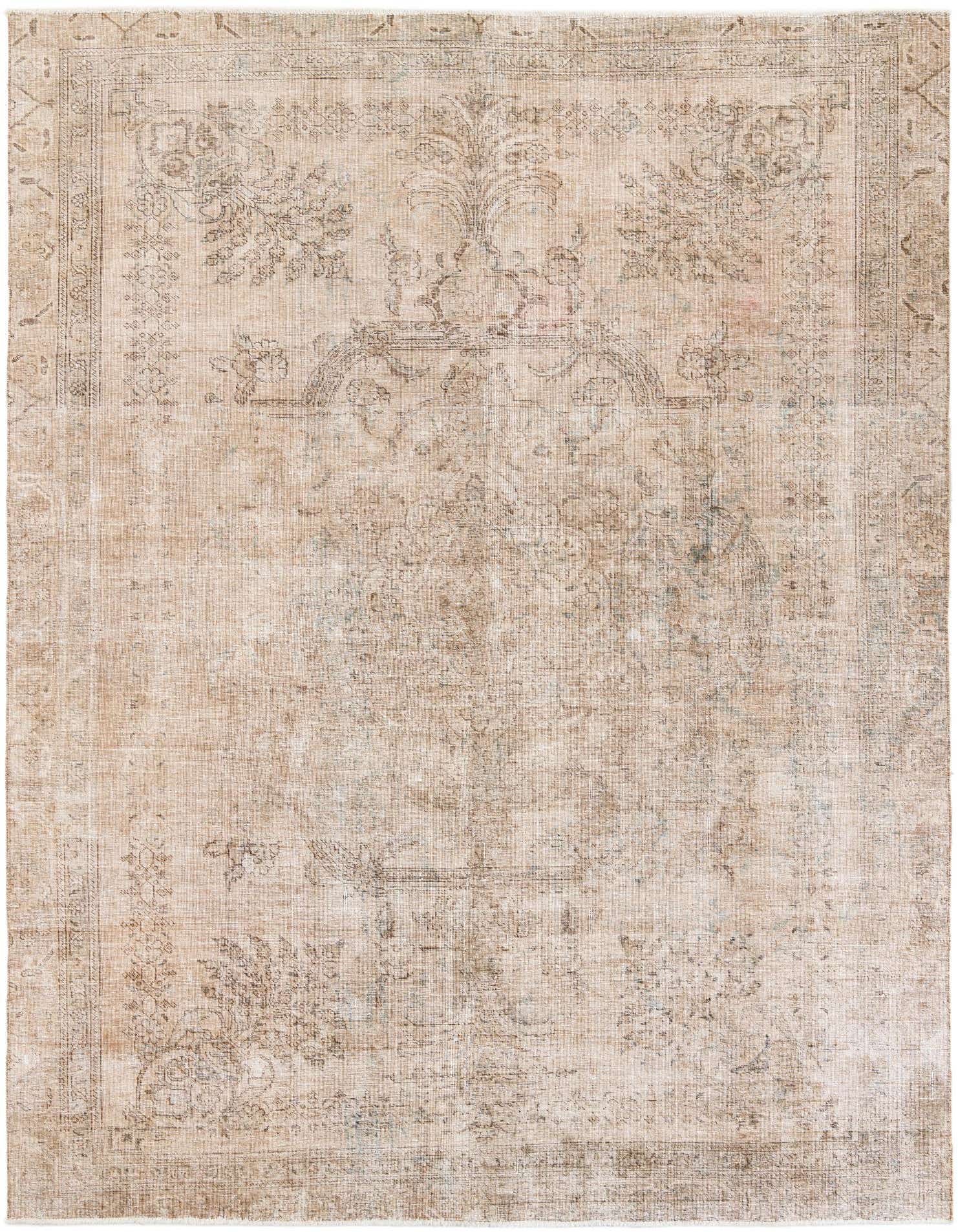 A rectangular 8x11 Ultra Vintage rug featuring a faded Persian medallion pattern in browns, tans, and creams, ideal for a living room.