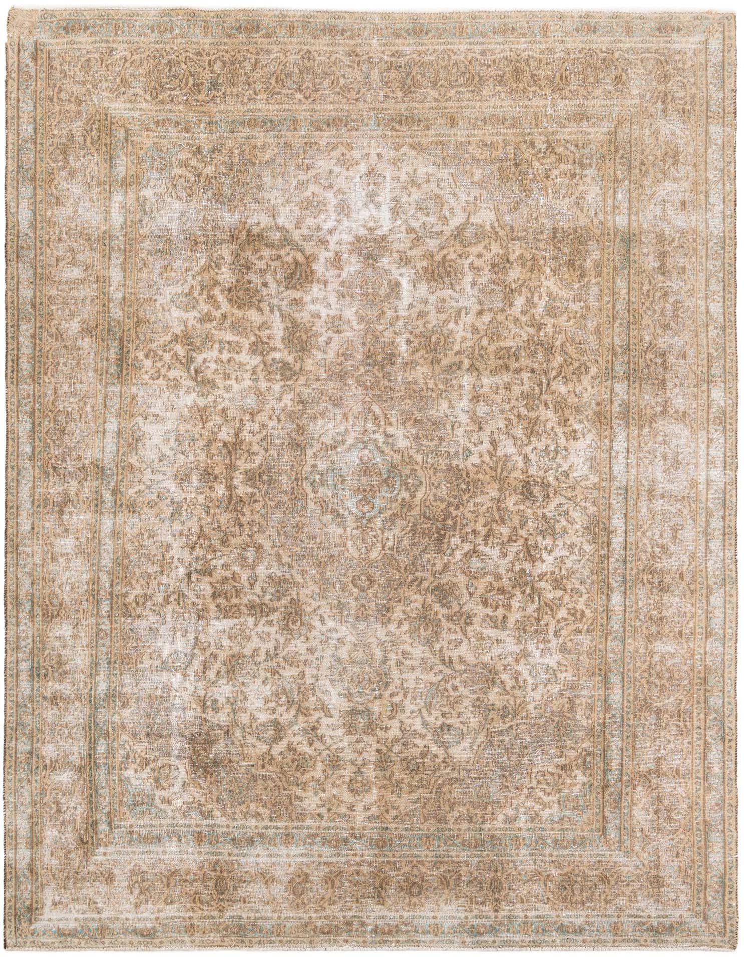 An 8x11 rectangular Ultra Vintage wool rug in shades of brown, tan, and cream with a distressed Persian medallion pattern.