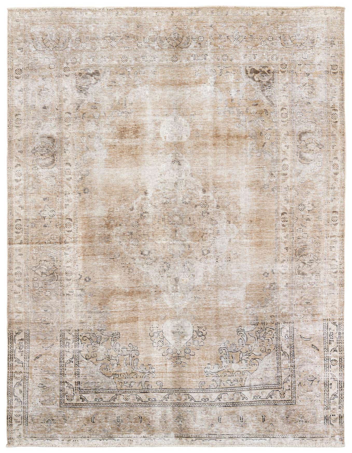 A 6x9 rectangular Rugs.com Ultra Vintage rug in distressed brown, tan, and cream with a faded Persian medallion pattern.