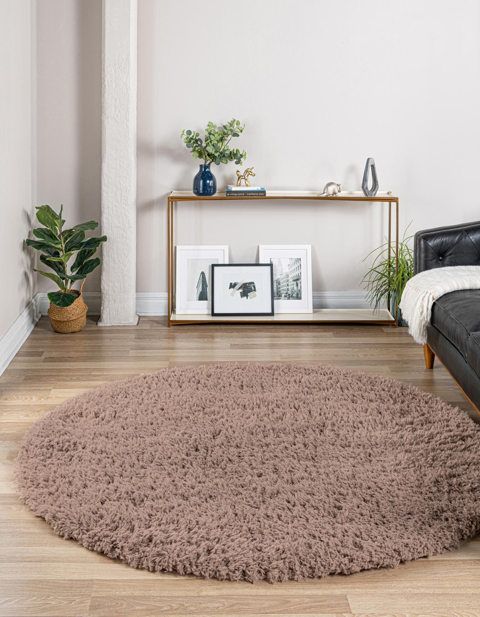 Khaki 6' 7 x 6' 7 Infinity Shag Round Rug | Rugs.com