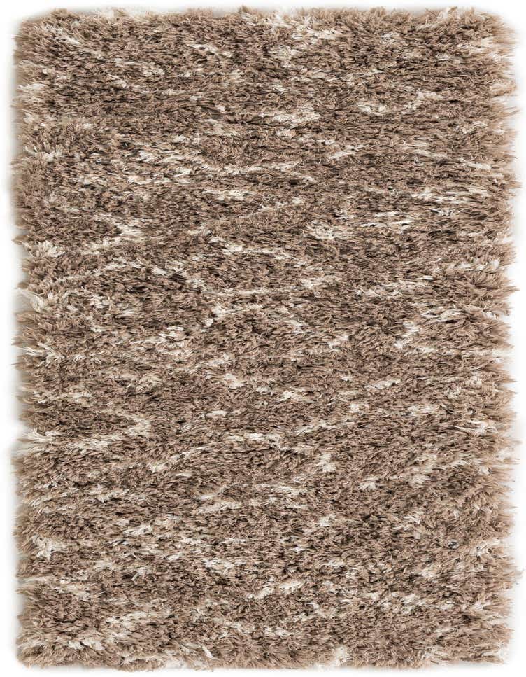 A 6 ft runner rug from the Infinity Shag collection, featuring a modern pattern of brown and ivory shag pile.