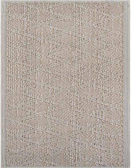 A 12 ft runner rug with a modern lattice pattern in shades of brown, tan, and cream, suitable for a hallway or patio.