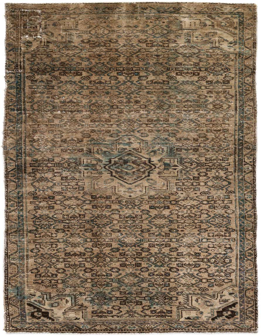 A 9 ft runner rug in shades of brown and tan with a distressed Persian medallion pattern, perfect for a hallway.