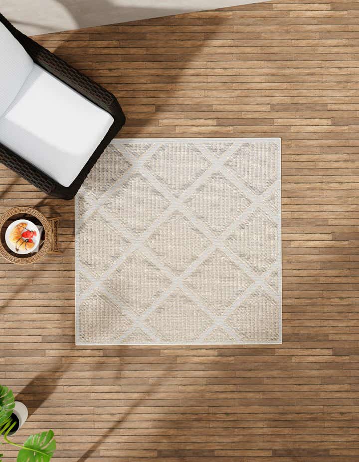 Khaki 7' 10 x 7' 10 Lattice Indoor / Outdoor Square Rug | Rugs.com