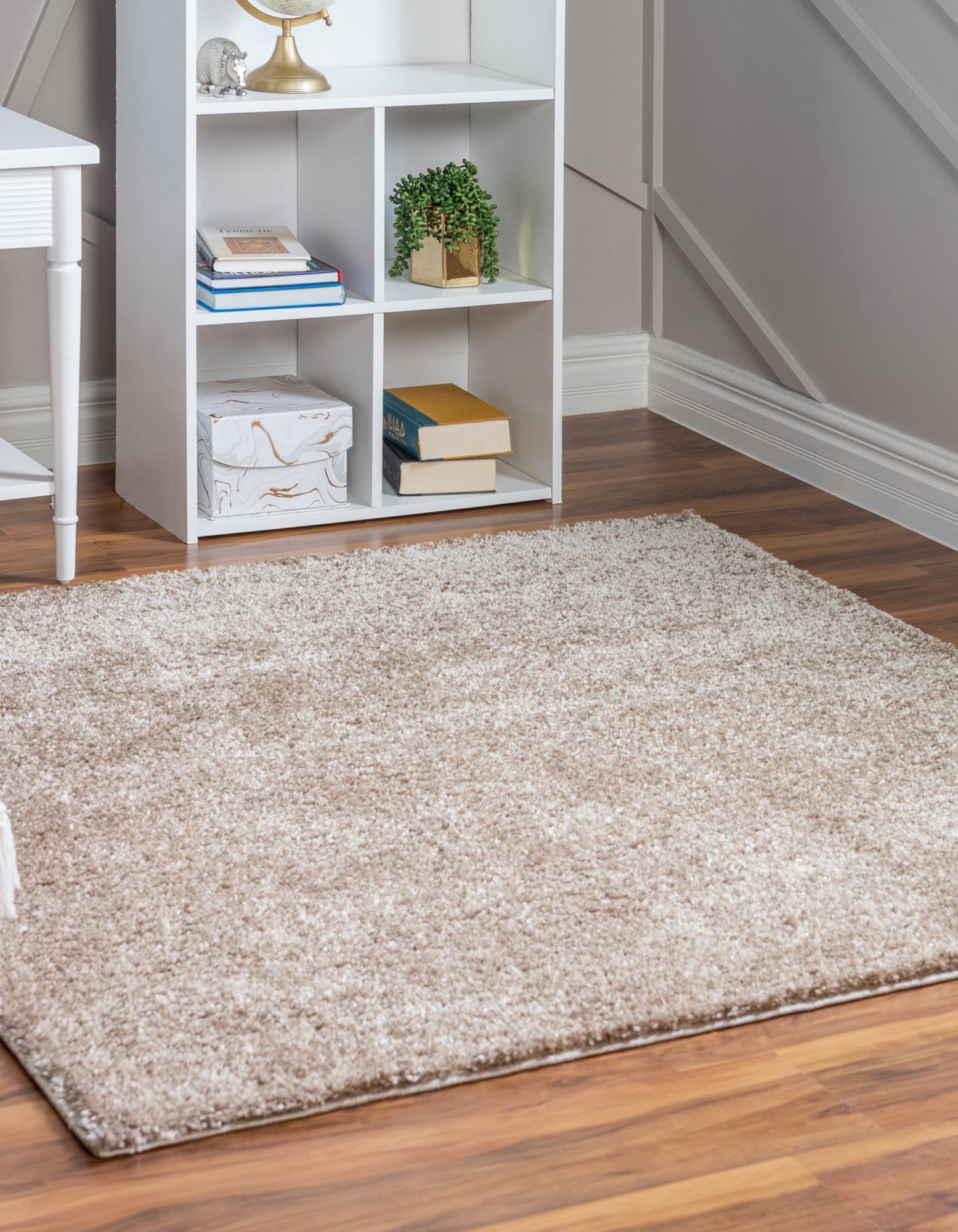 Khaki 4' x 4' Soft Solid Shag Square Rug | Rugs.com