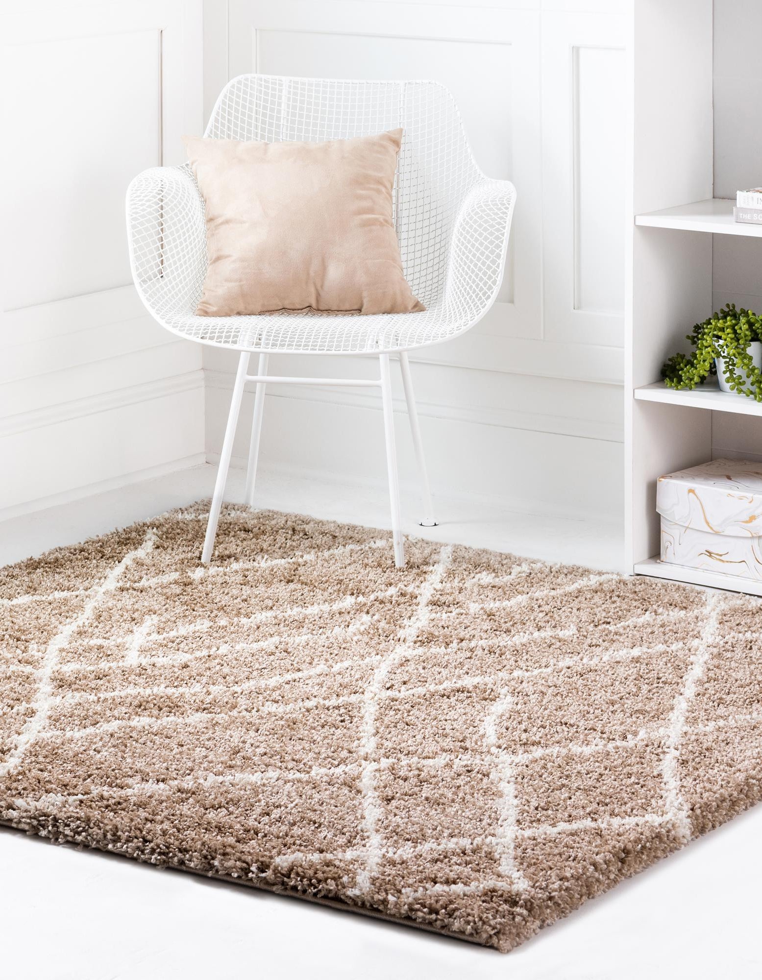 Khaki 4' x 4' Soft Touch Shag Square Rug | Rugs.com