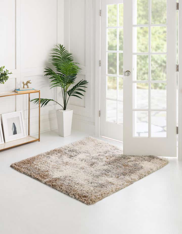 Khaki 4' x 4' Soft Touch Shag Square Rug | Rugs.com