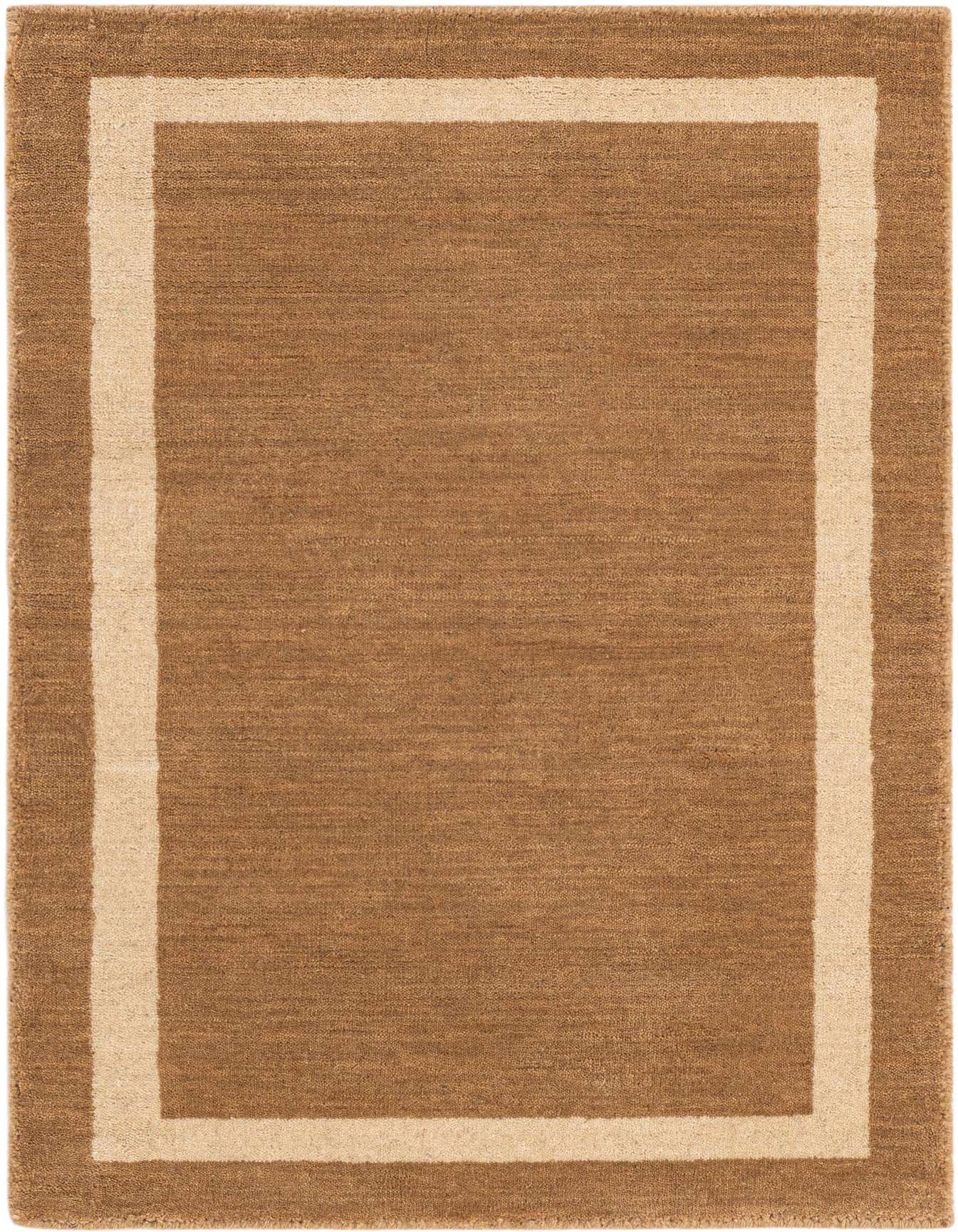 A 2x3 rectangular Jill Zarin Border Wool rug featuring a solid brown field with a contrasting ivory border.