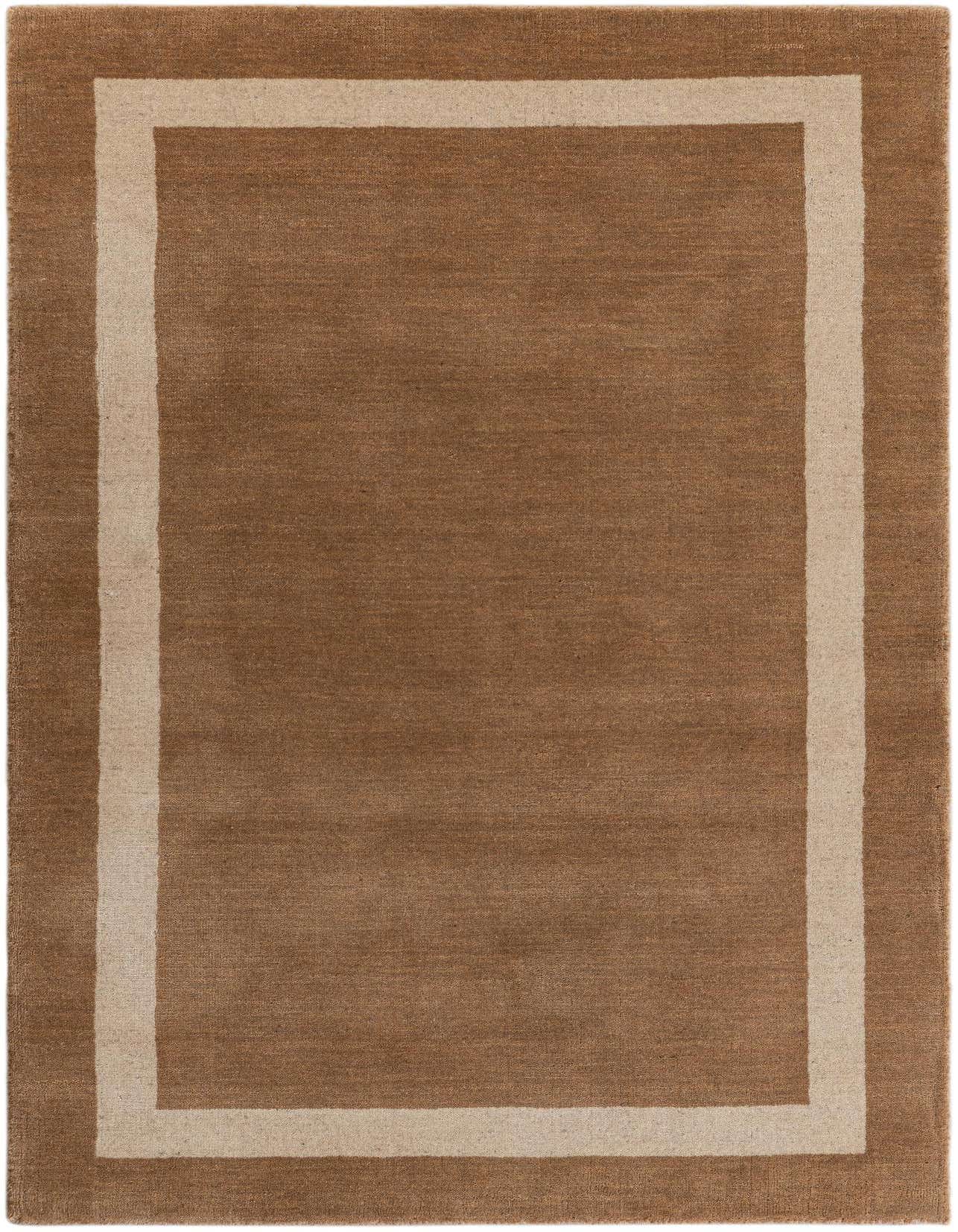 A 3x5 rectangular brown area rug with a simple ivory border, suitable for an entryway or kitchen.