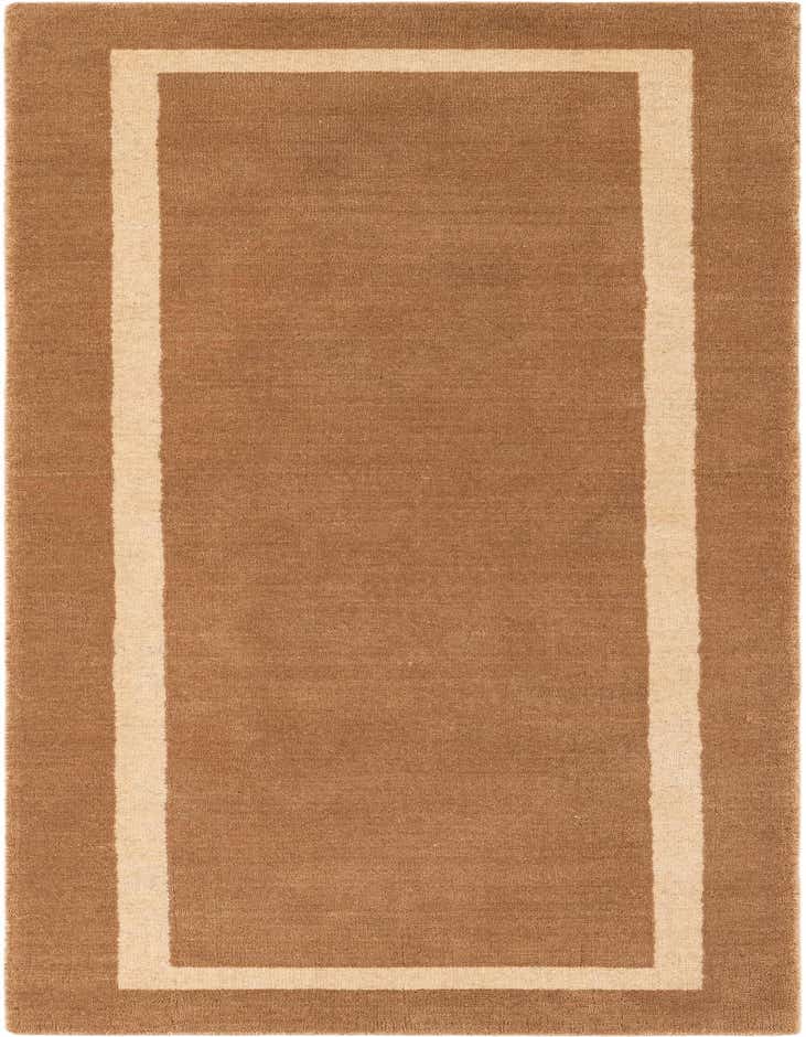A 6 ft runner rug with a medium pile, featuring a solid brown field bordered by a thick ivory stripe, ideal for a hallway.