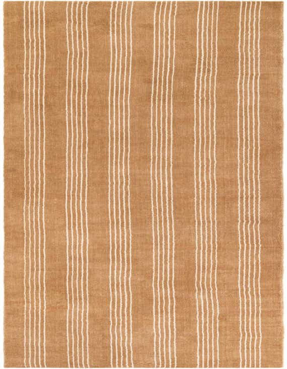 A 12 ft runner rug with a modern stripe pattern in brown/tan and ivory, ideal for a hallway.