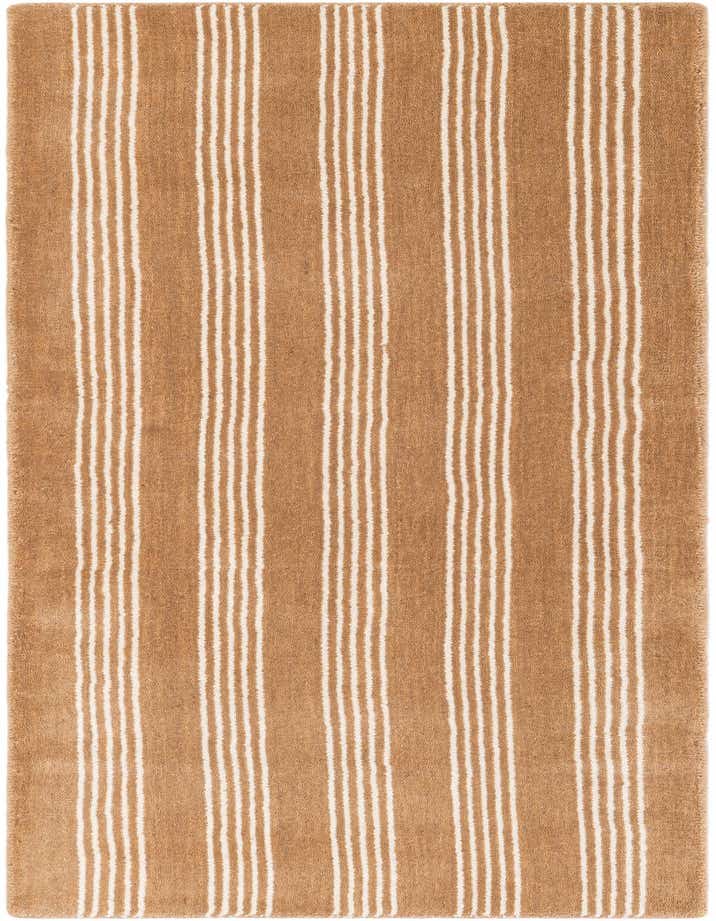 A 6 ft runner rug with a medium pile, featuring vertical stripes in varying shades of brown/tan and ivory/cream.
