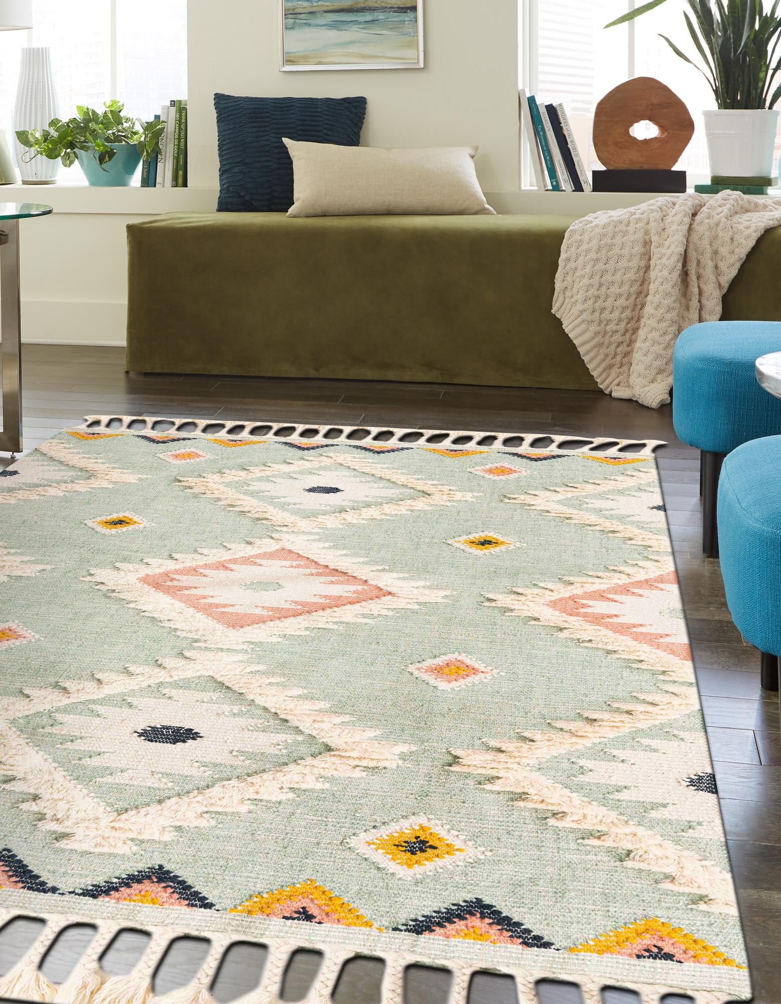 Light Aqua 5' 1 x 8' Hand Woven Arizona Wool Rug | Rugs.com