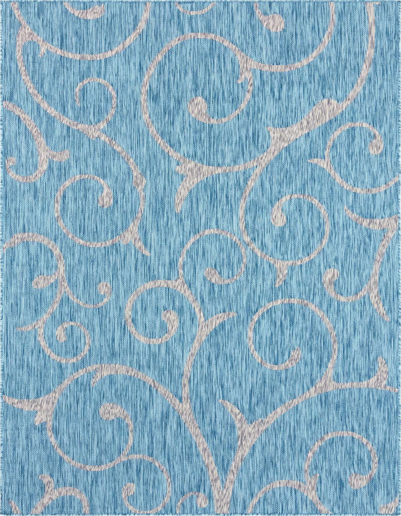 Primary image  Custom Light Aqua  Washable Botanical Indoor / Outdoor Rug