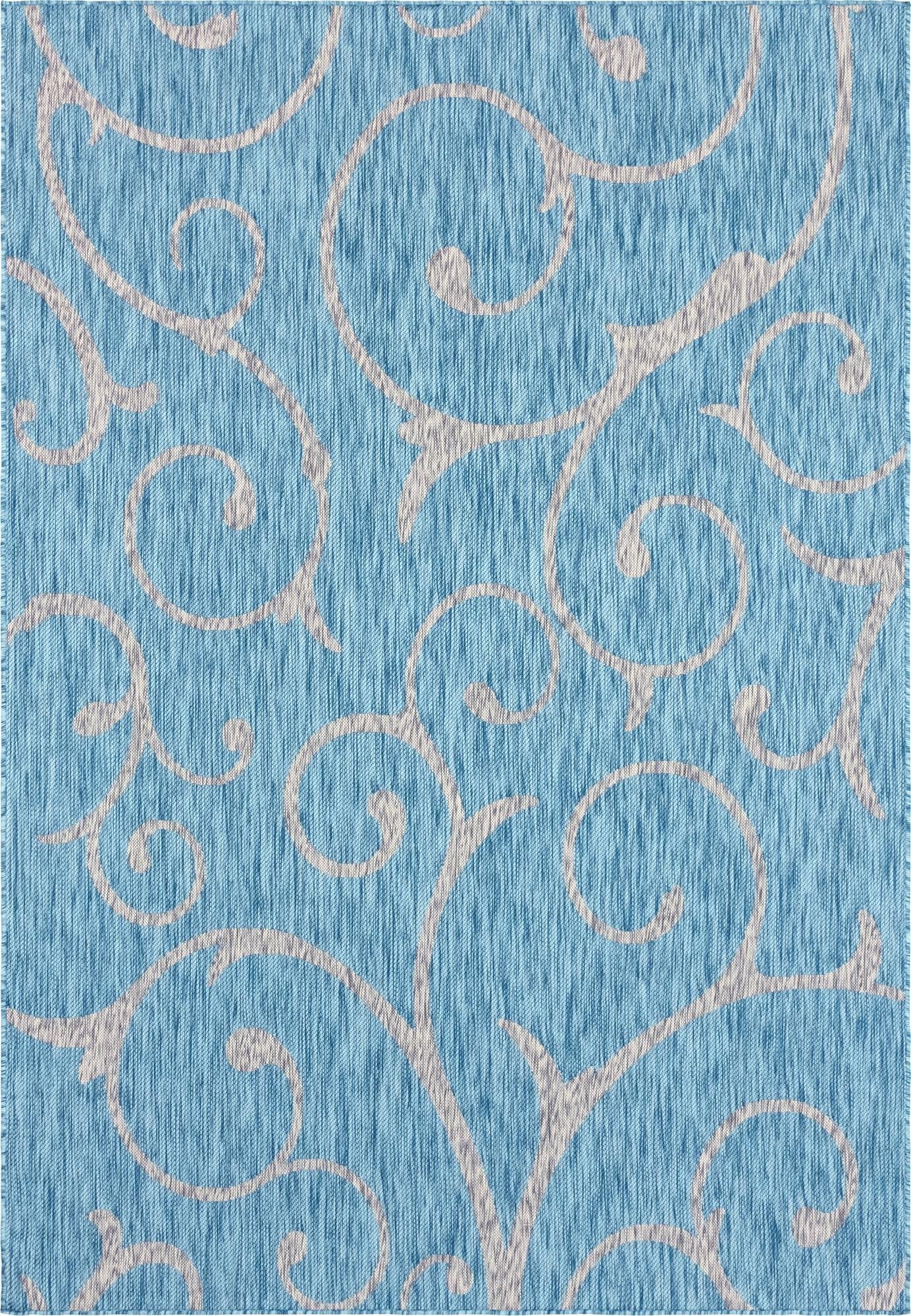  Custom Light Aqua  Washable Botanical Indoor / Outdoor Rug