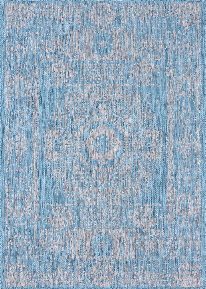 Light Aqua 7' x 10' Traditional Indoor / Outdoor Rug | Rugs.com