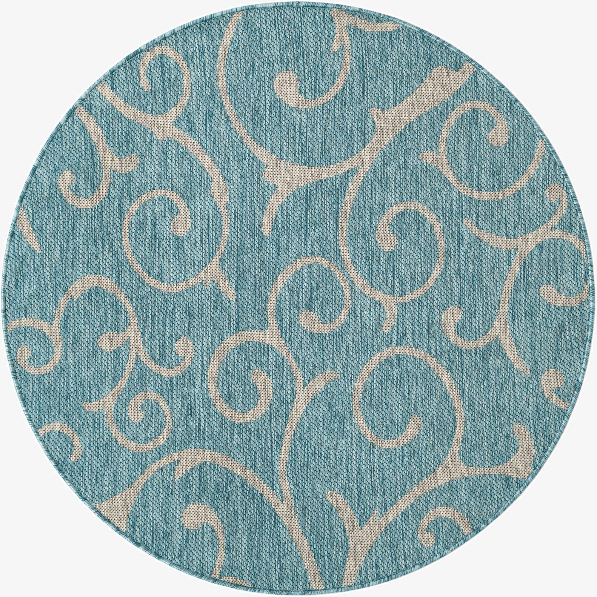 4' x 4'  Washable Botanical Indoor / Outdoor Round Rug