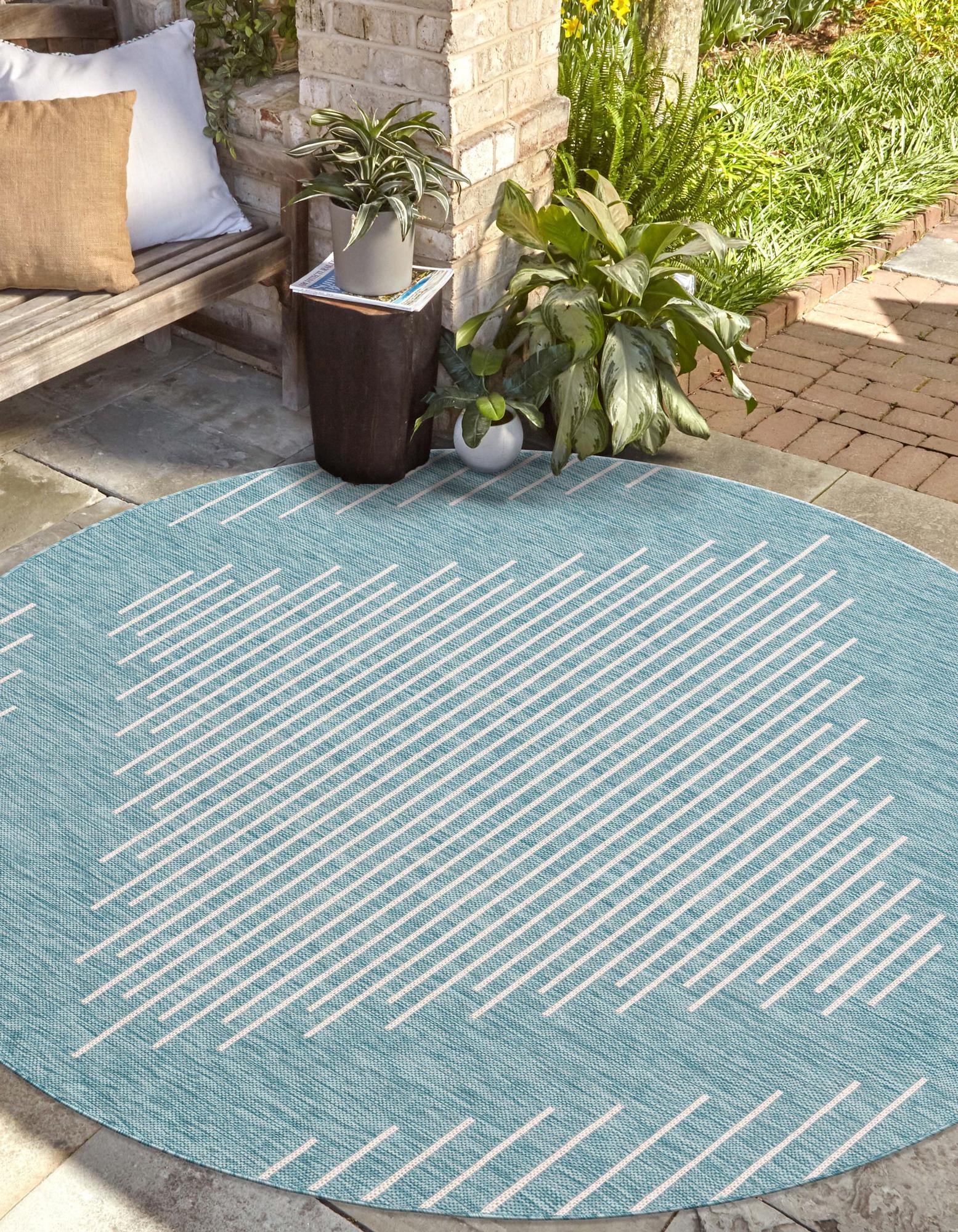 Light Aqua 13' x 13' Modern Indoor / Outdoor Round Rug | Rugs.com