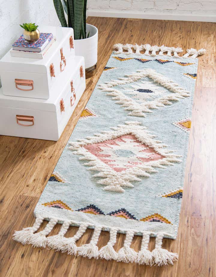Light Aqua 2' 2 x 6' 1 Hand Woven Arizona Wool Runner Rug | Rugs.com