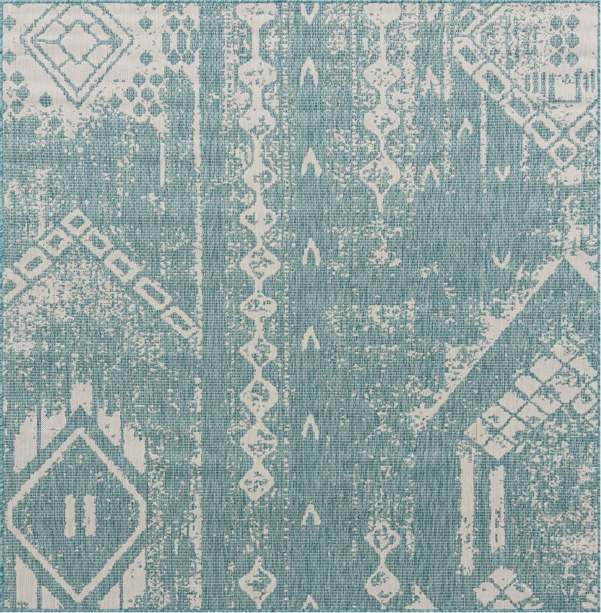  7' x 7'  Washable Bohemian Indoor / Outdoor Square Rug