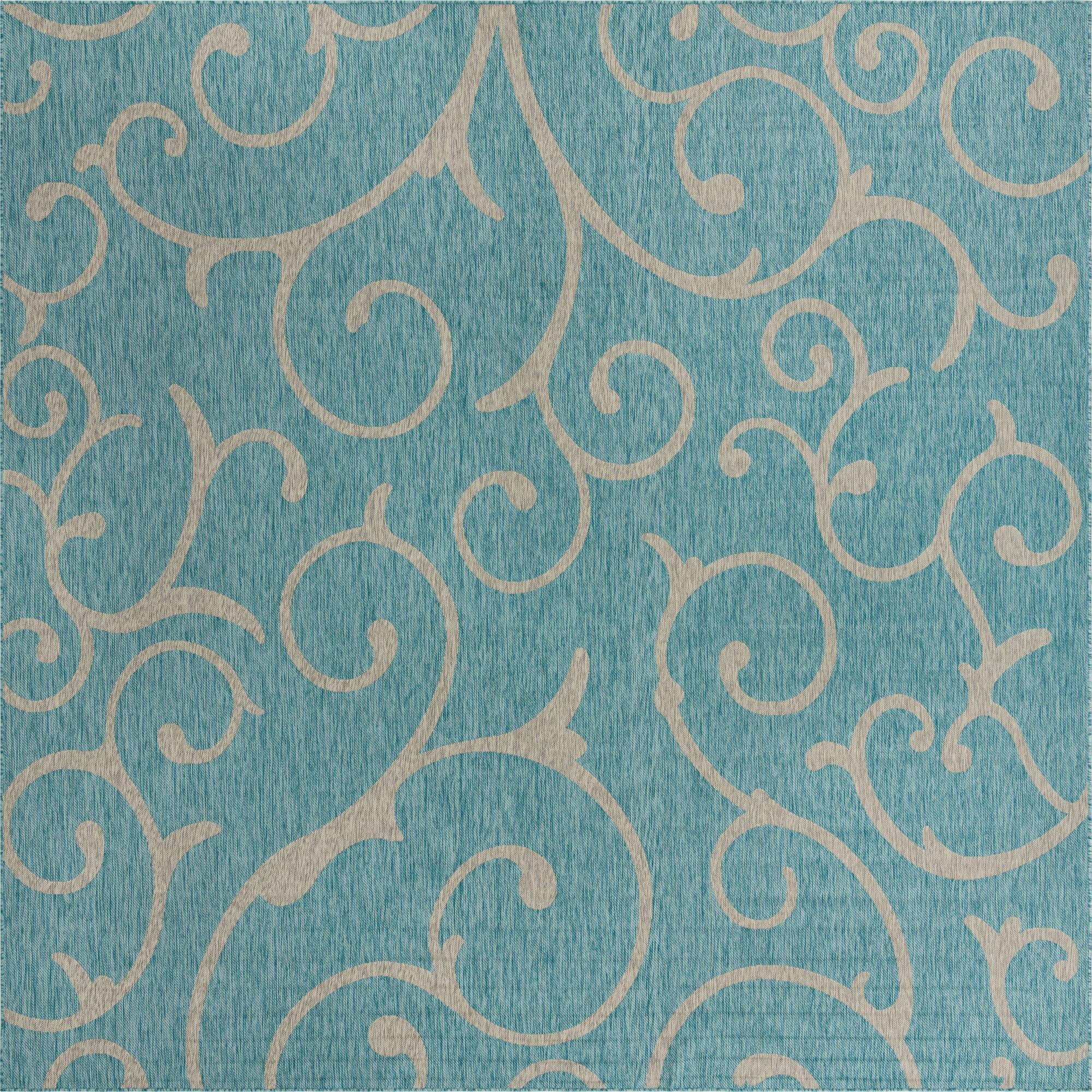  13' x 13'  Washable Botanical Indoor / Outdoor Square Rug