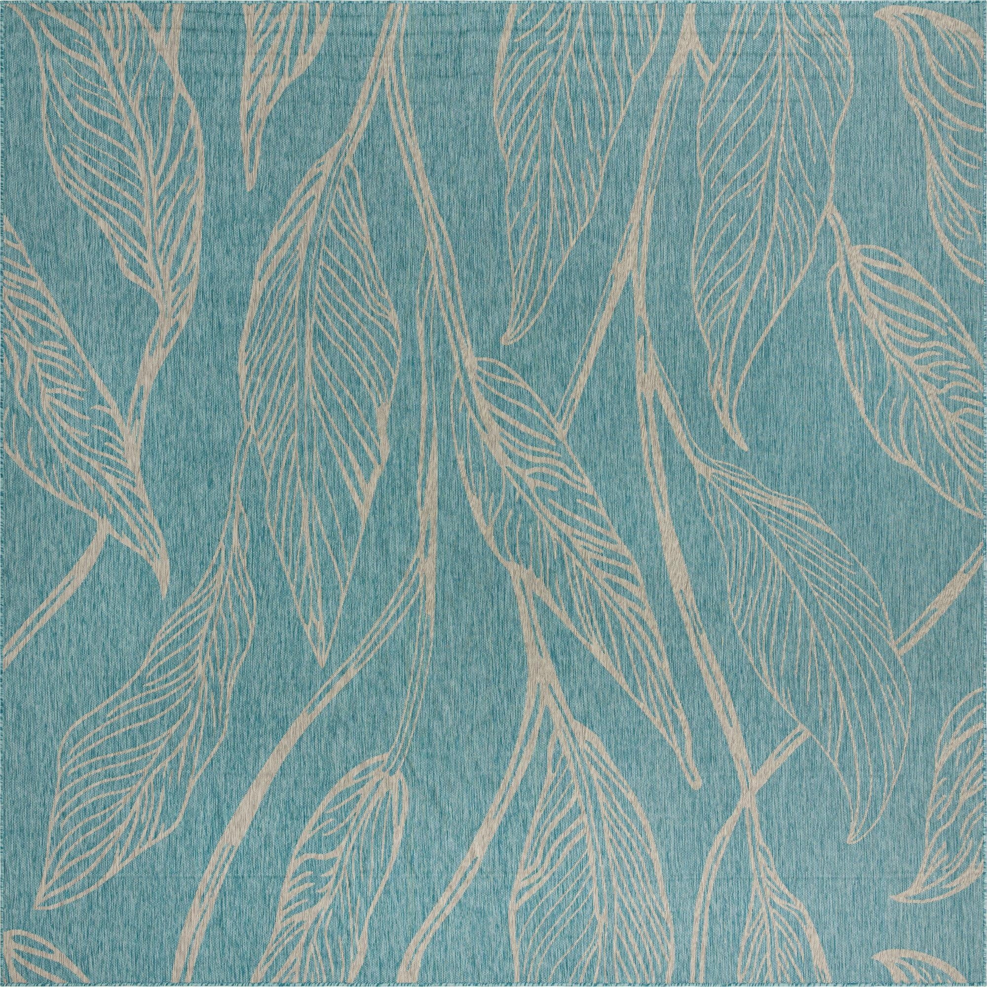  13' x 13'  Washable Botanical Indoor / Outdoor Square Rug