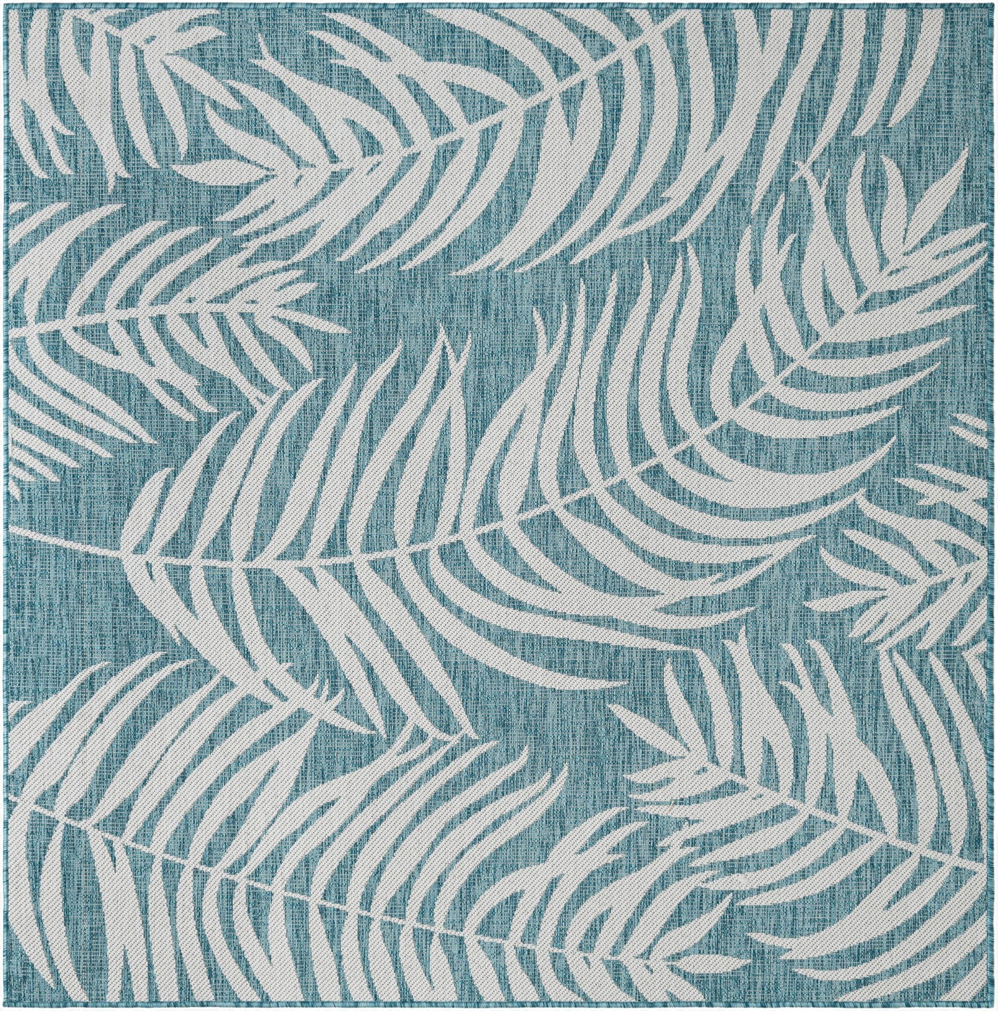  6' x 6'  Washable Botanical Indoor / Outdoor Square Rug
