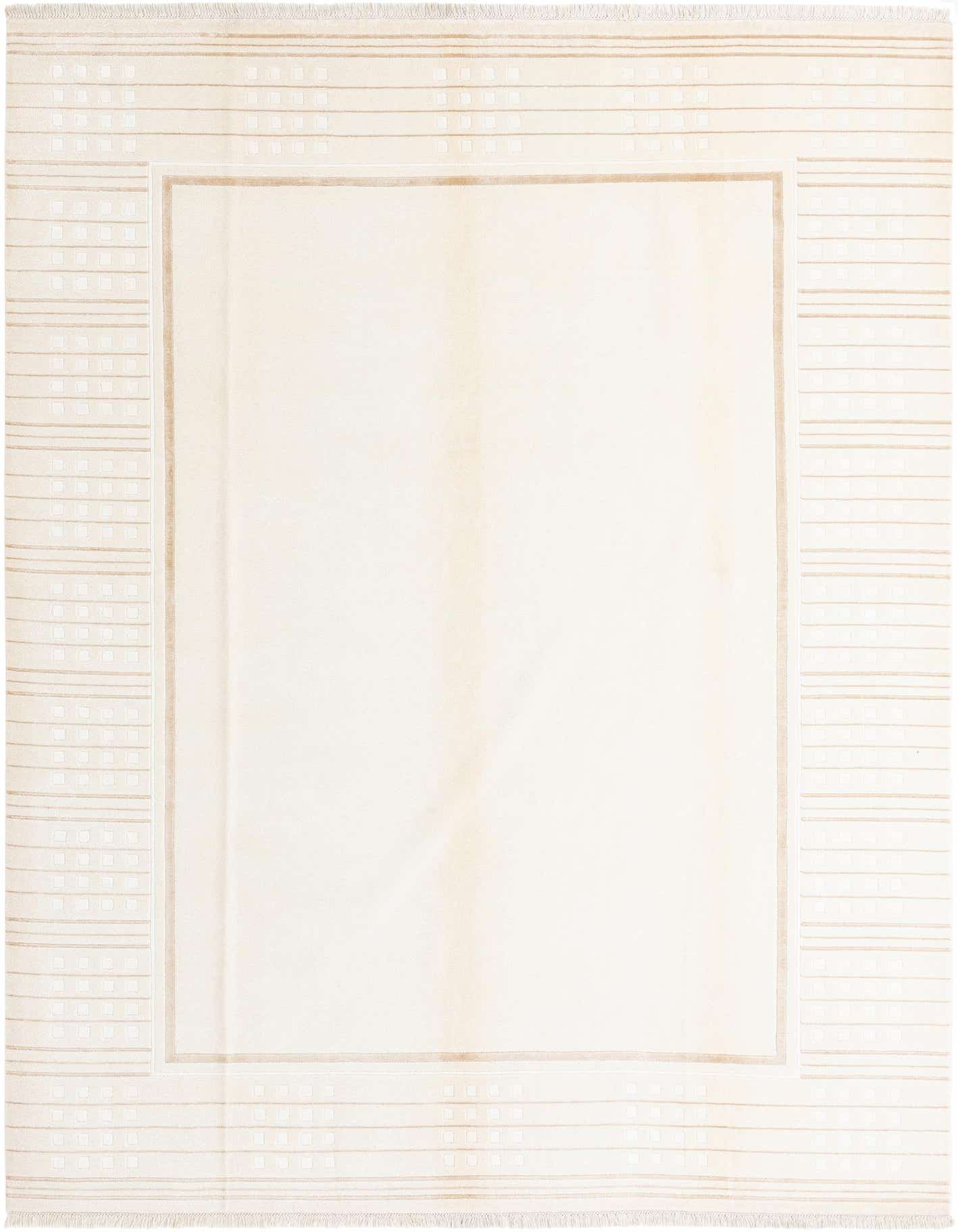 An 8x12 rectangular Darya rug in ivory and cream with a modern oriental pattern and high pile.