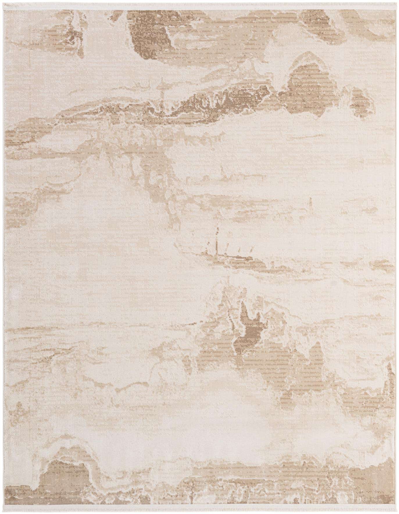 A 5x8 rectangular ivory and cream modern abstract rug with subtle beige and tan accents, perfect for a living room.