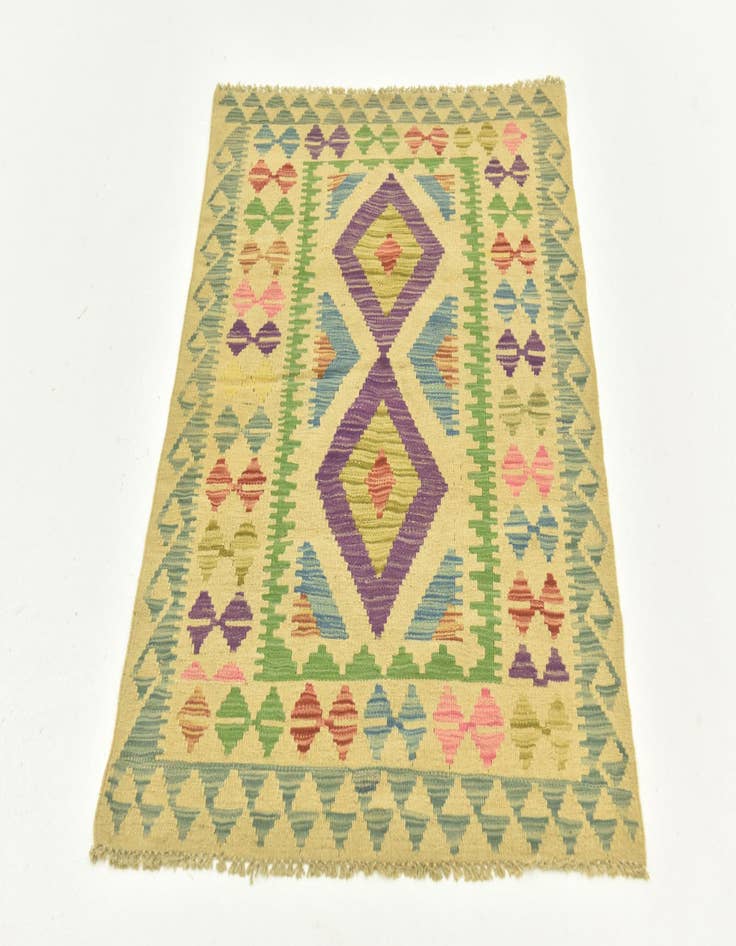 Detail image of  2' 9 x 4'  Hand Woven Kilim Maymana Wool Rug