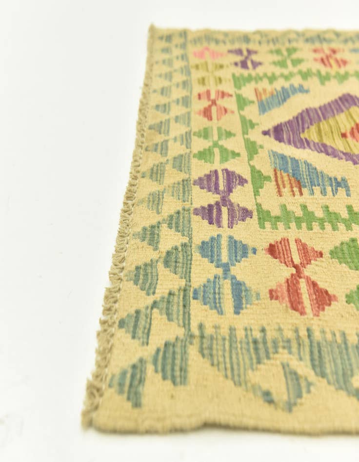 Detail image of  2' 9 x 4'  Hand Woven Kilim Maymana Wool Rug