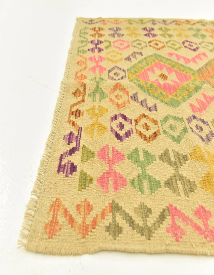Detail image of  3' 6 x 5' 2  Hand Woven Kilim Maymana Wool Rug