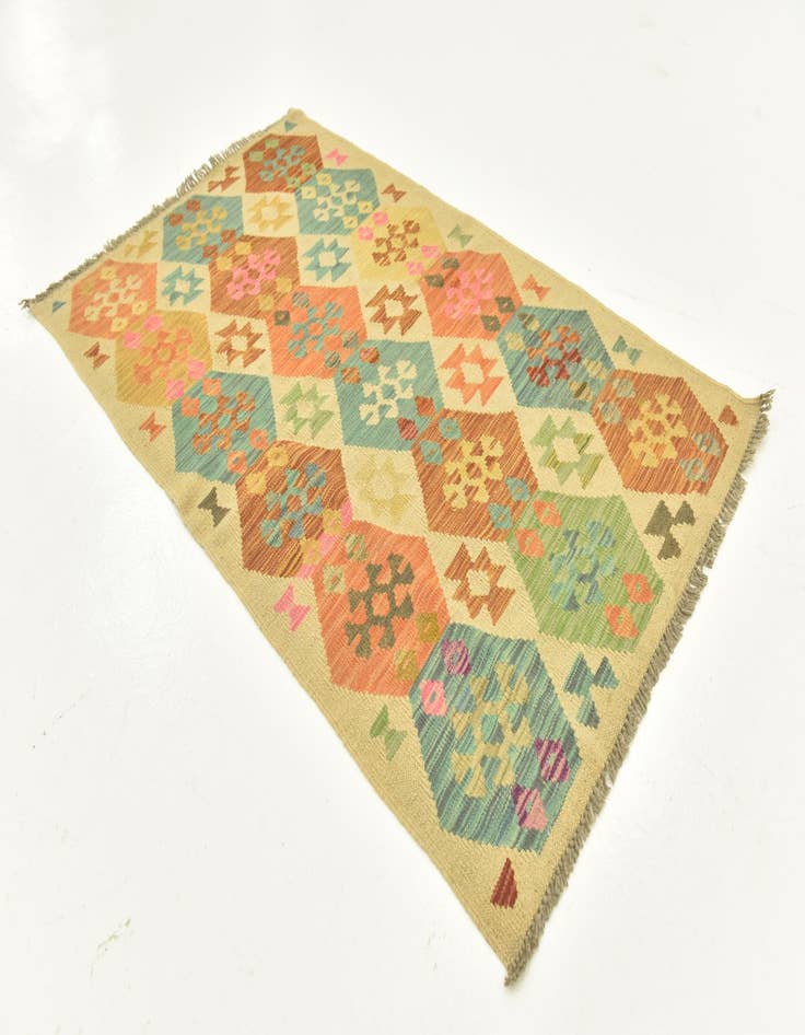 Detail image of  3' 2 x 5' 3  Hand Woven Kilim Maymana Wool Rug