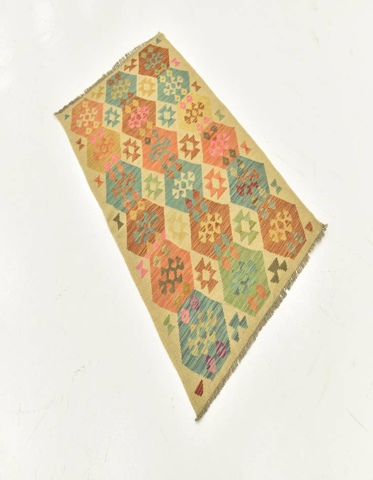 Detail image of  3' 2 x 5' 3  Hand Woven Kilim Maymana Wool Rug