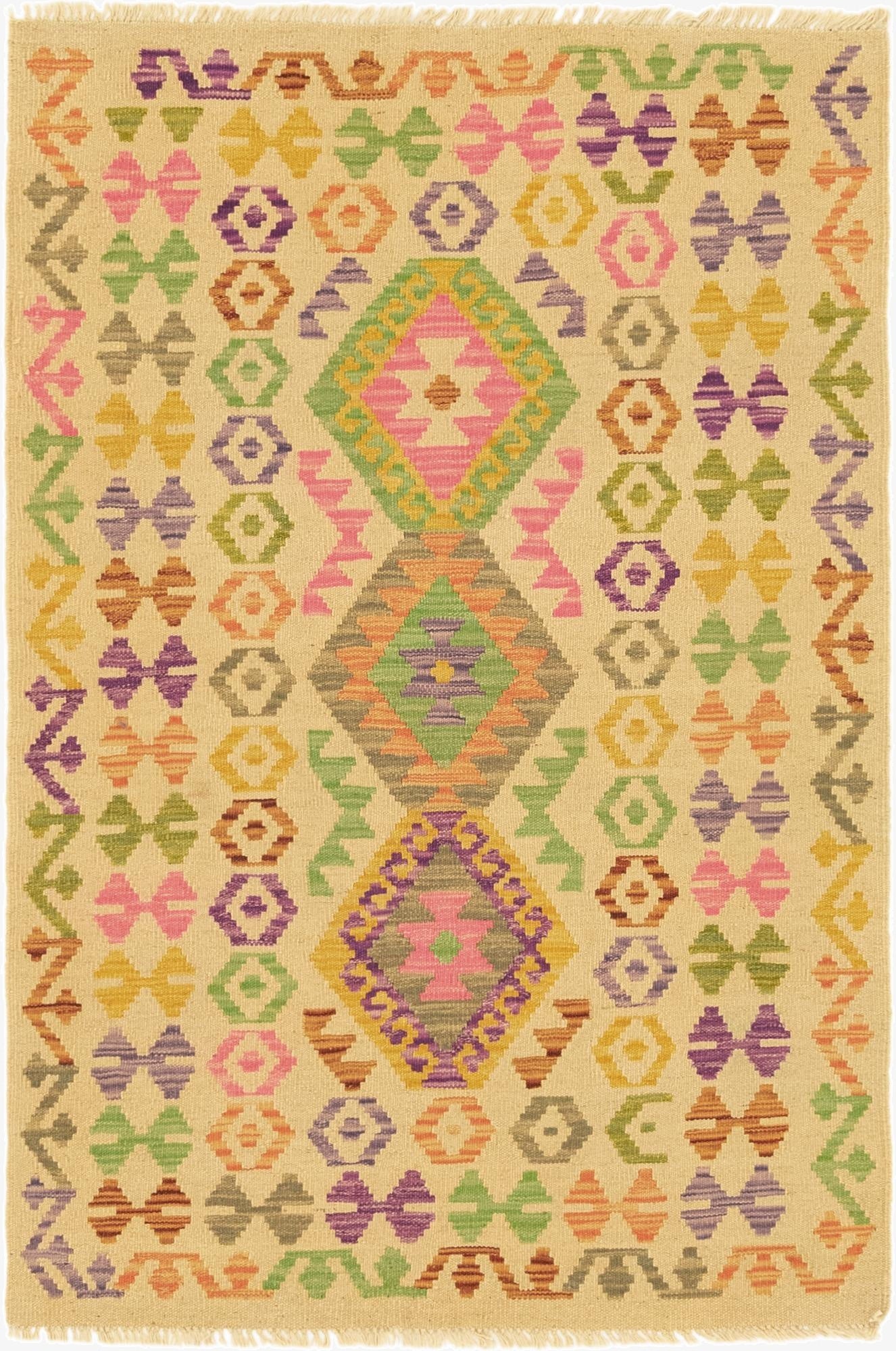  3' 6 x 5' 2  Hand Woven Kilim Maymana Wool Rug