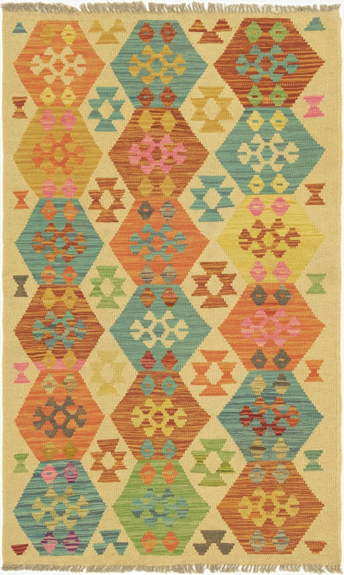  3' 2 x 5' 3  Hand Woven Kilim Maymana Wool Rug