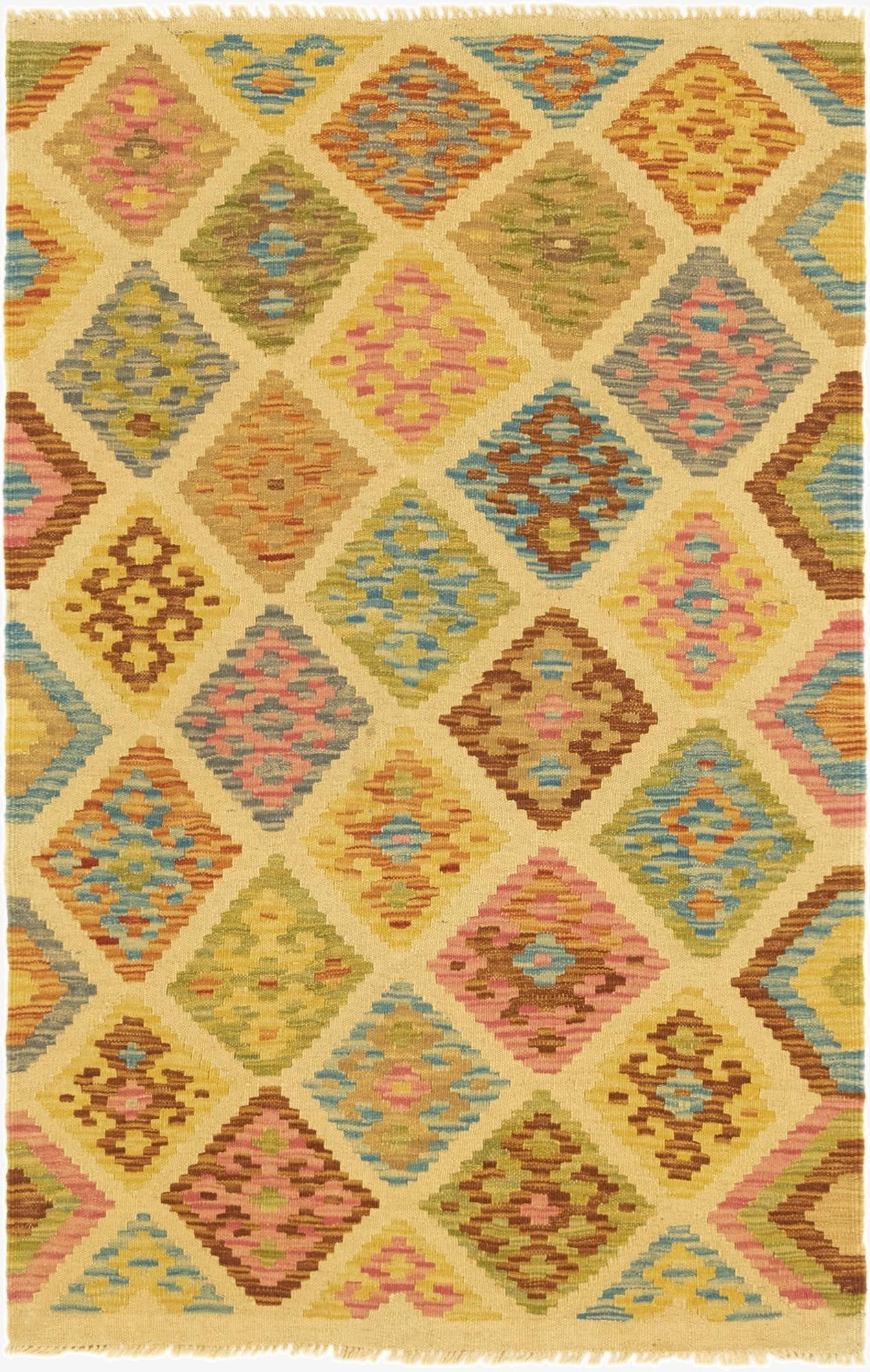  3' 3 x 5' 2  Hand Woven Kilim Maymana Wool Rug