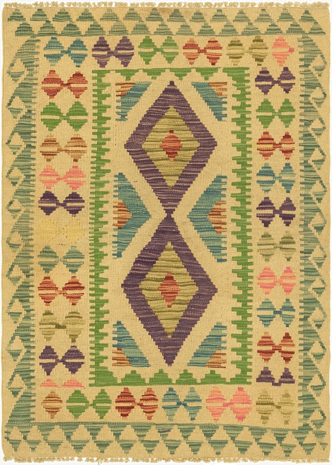  2' 9 x 4'  Hand Woven Kilim Maymana Wool Rug