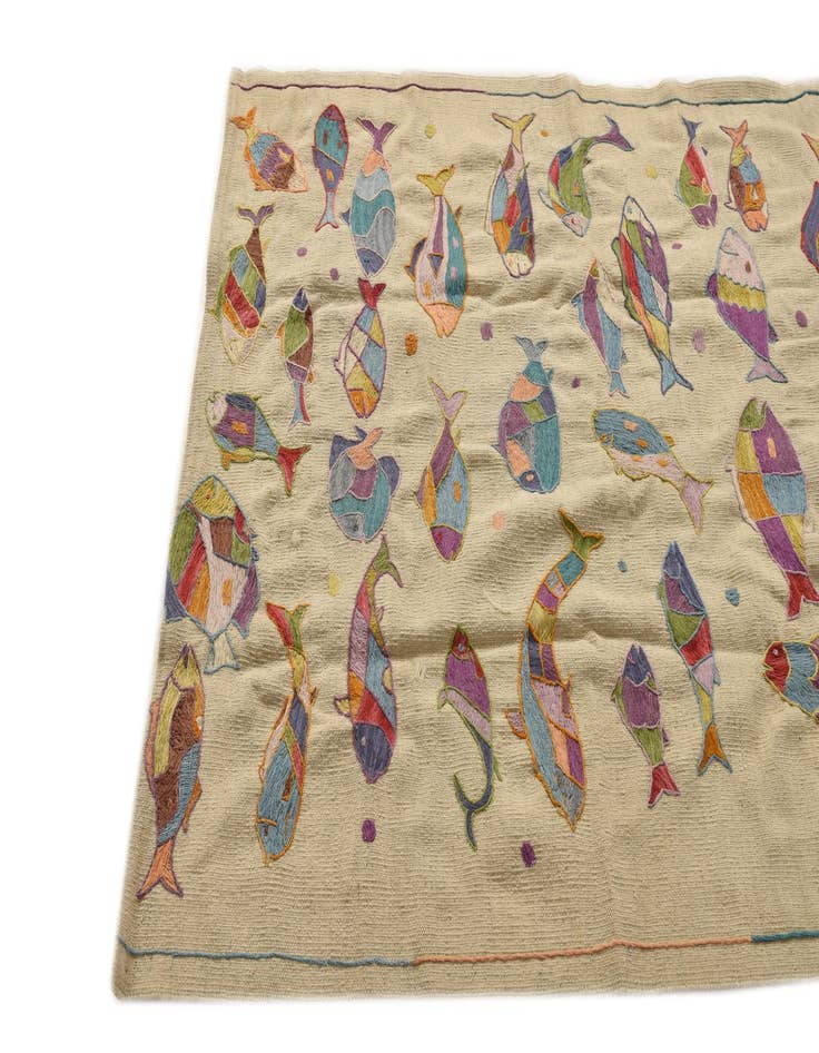 Detail image of  4' 2 x 5' 7  Hand Woven Kilim Suzani Wool Rug