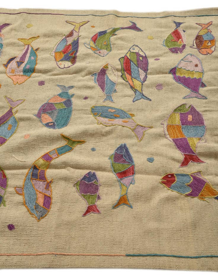 Detail image of  4' 2 x 5' 7  Hand Woven Kilim Suzani Wool Rug