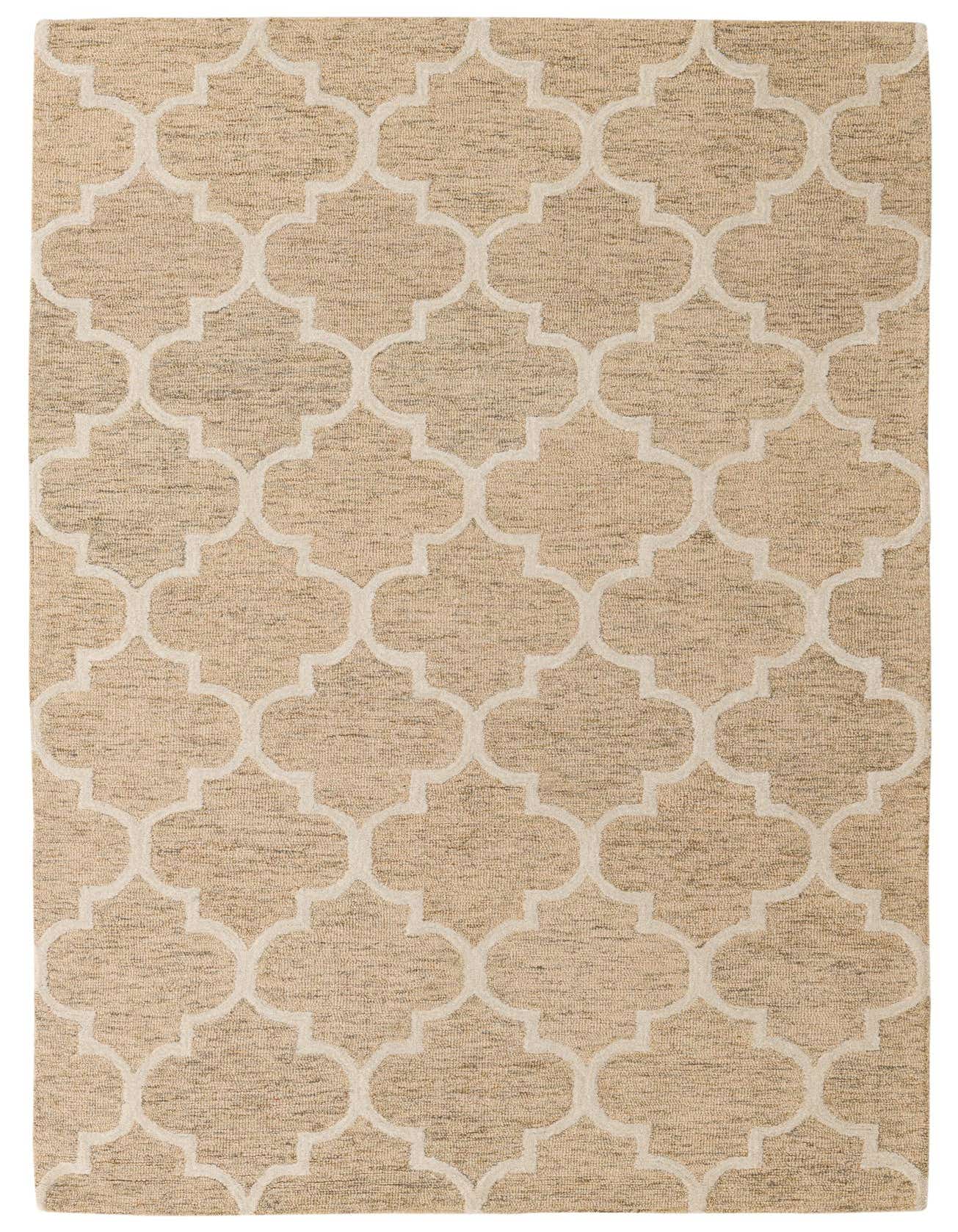 A 5x8 rectangular Luna rug by Rugs.com, featuring a modern ivory geometric trellis pattern over a cream background, ideal for a living room.