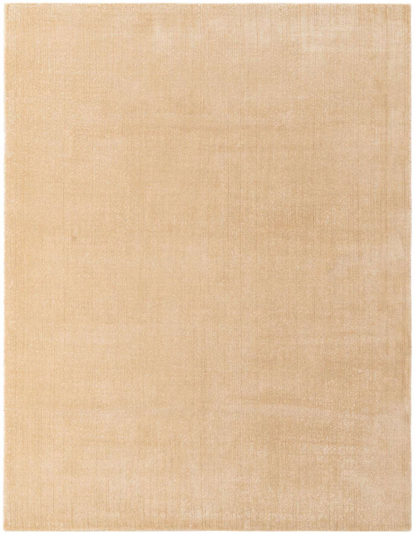 A 5x8 rectangular ivory modern wool rug with a high pile, perfect for a living room.