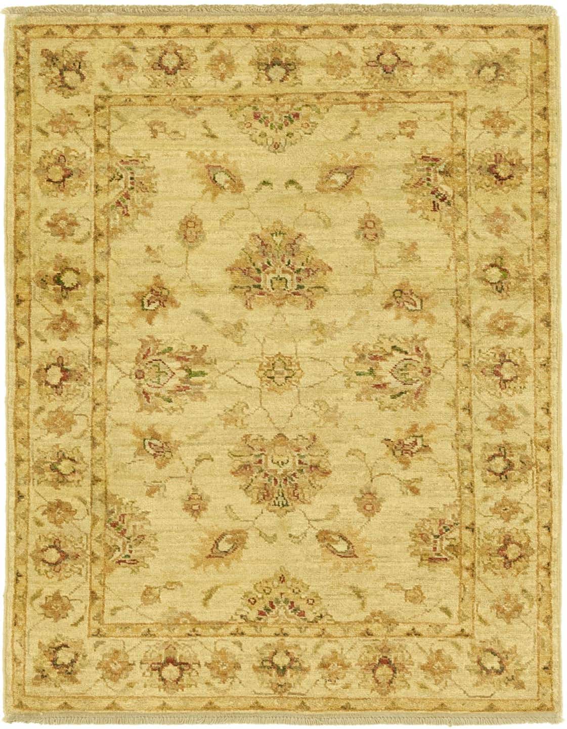 A 3x4 rectangular Peshawar Ziegler rug in ivory and cream with a botanical and tribal floral pattern.