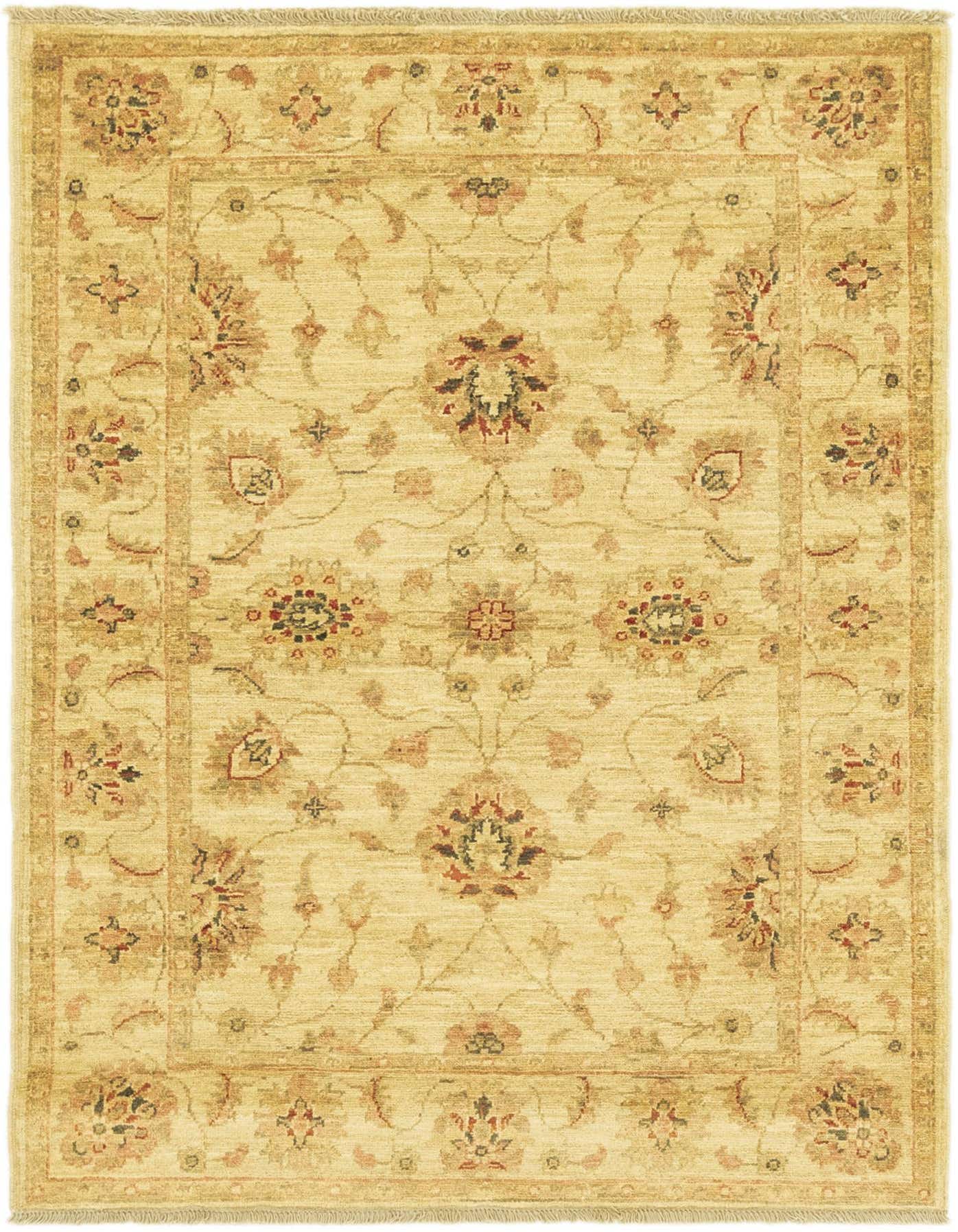 A 3x5 rectangular ivory and cream botanical rug with tribal and floral patterns, perfect for an entryway.