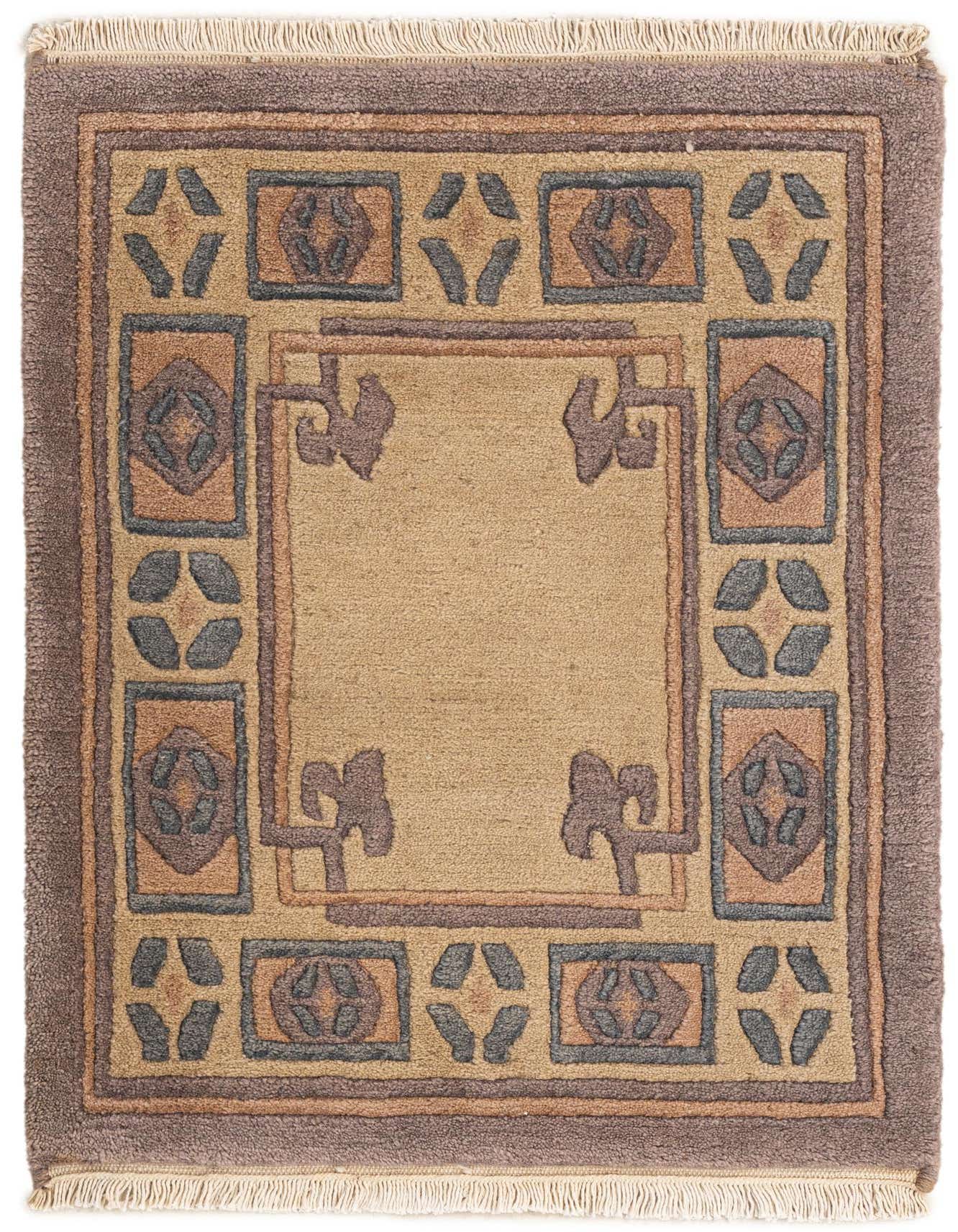 A 2x3 rectangular Rugs.com Tibet rug featuring a central ivory field with a brown and gray modern oriental border.
