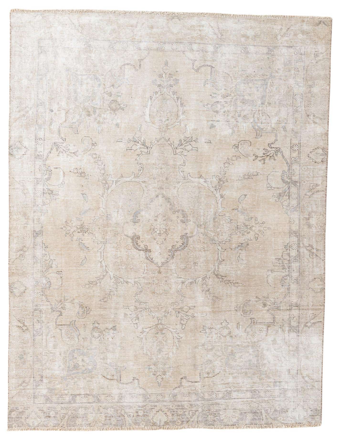 A 6x9 rectangular ivory and cream Persian rug with a faded medallion pattern, ideal for a living room.
