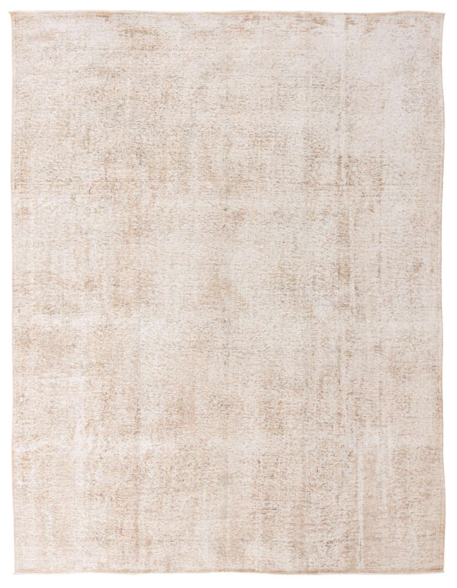 A large 9x12 rectangular ivory and cream flatweave wool rug with a subtle, distressed vintage Persian pattern.