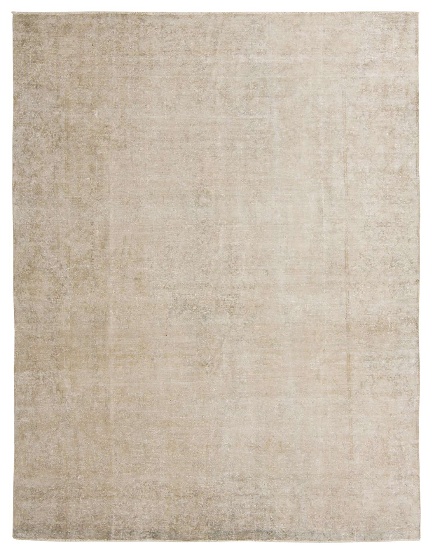A 9x12 rectangular ivory and cream flatweave wool rug with a subtle, distressed Persian-inspired pattern.
